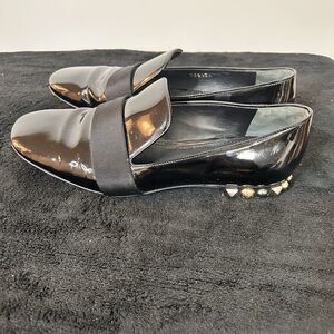 Louis Vuitton Black Patent Leather Smoking Slippers EU 36 Studded Heel